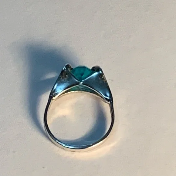New vintage blue zircon December aquamarine March birthstone silver ring - Picture 7 of 12